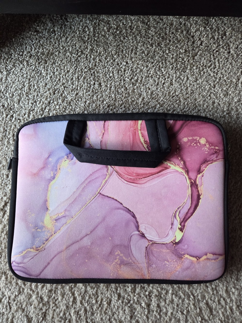 Pink Marble Laptop Sleeve with Black Handle 13" - Picture 3 of 6